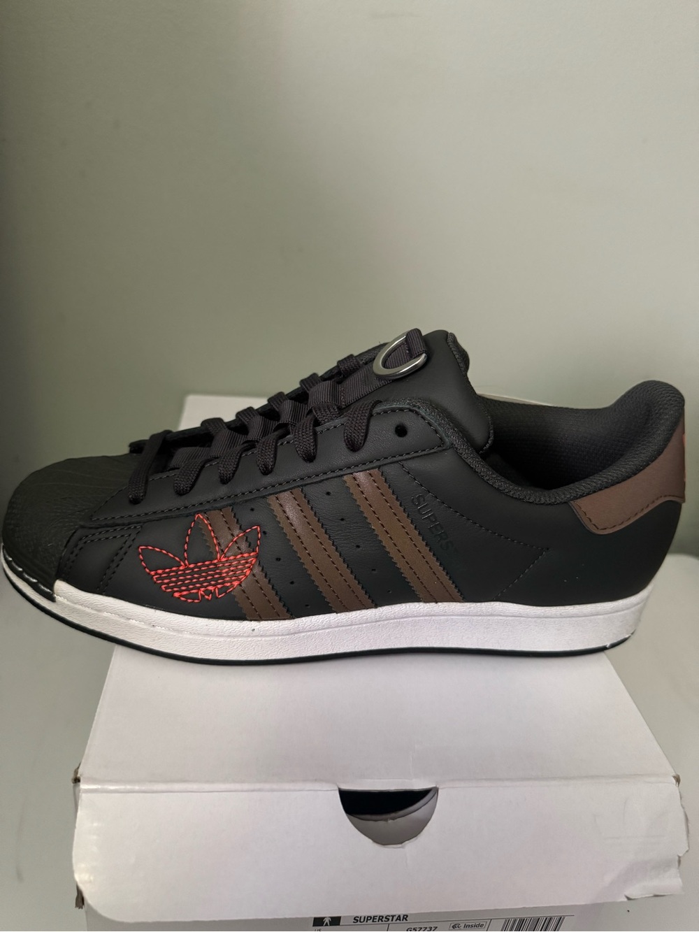 adidas Men's Black Sneaker with Brown Stripes and Red Logo